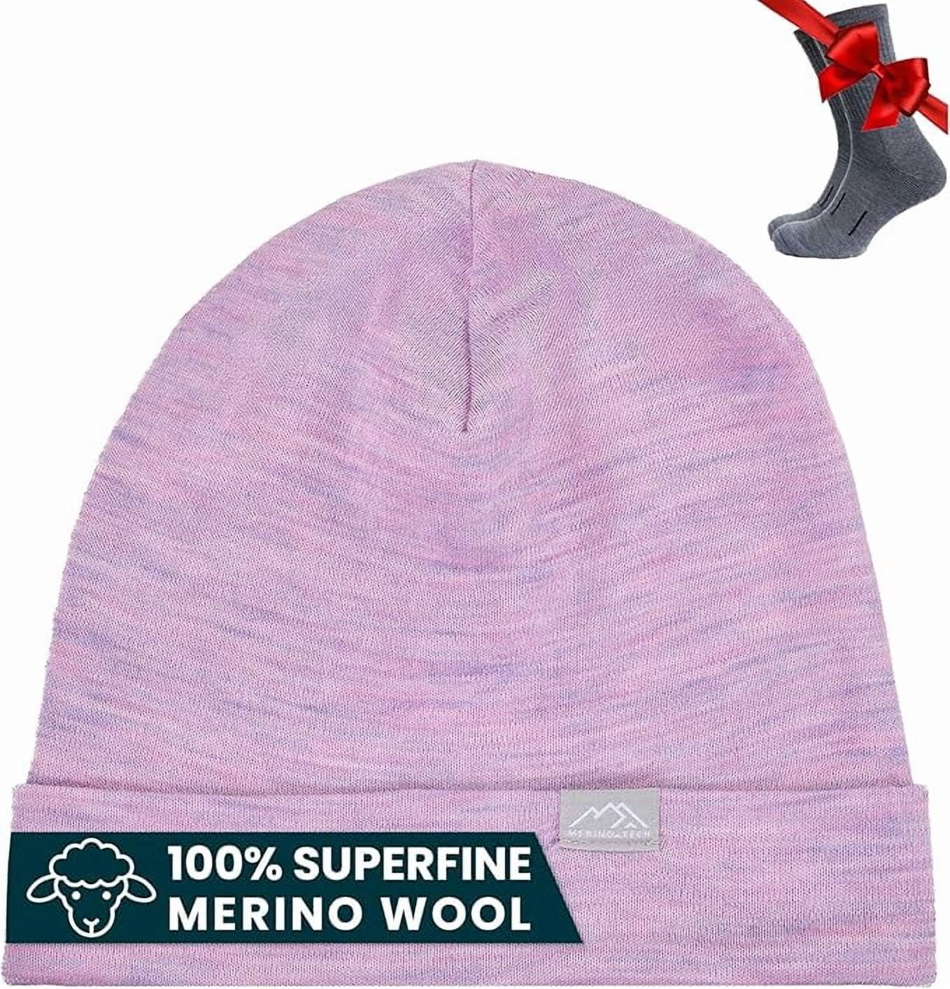 𝗦𝗢𝗙𝗧 Merino.tech Unisex Adult Merino Wool Beanie Hat - Cuff Beanie with Hiking Socks