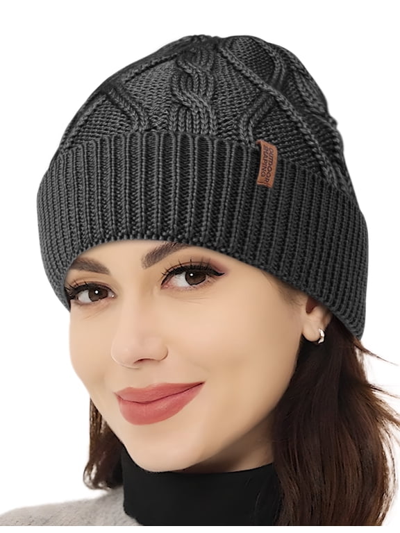 Merino Wool Beanie, Unisex Cable Knit Hat, Daily Rib Cuff Beanie, Warm Winter Cap