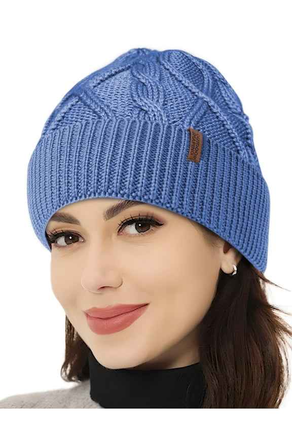 Merino Wool Beanie, Unisex Cable Knit Hat, Daily Rib Cuff Beanie, Warm Winter Cap