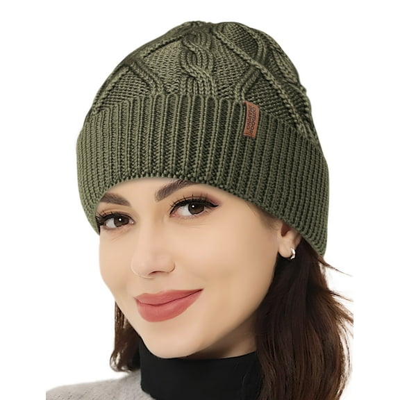 Merino Wool Beanie, Unisex Cable Knit Hat, Daily Rib Cuff Beanie, Warm Winter Cap