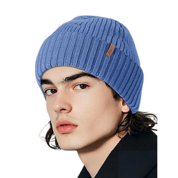 Merino Wool Beanie for Men & Women, Unisex Daily Cuffed Plain Knit Hat, Soft Warm Winter Hat