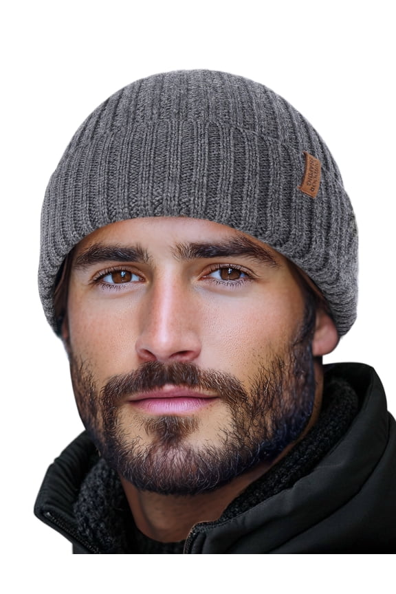 Merino Wool Beanie for Men & Women, Unisex Daily Cuffed Plain Knit Hat, Soft Warm Winter Hat