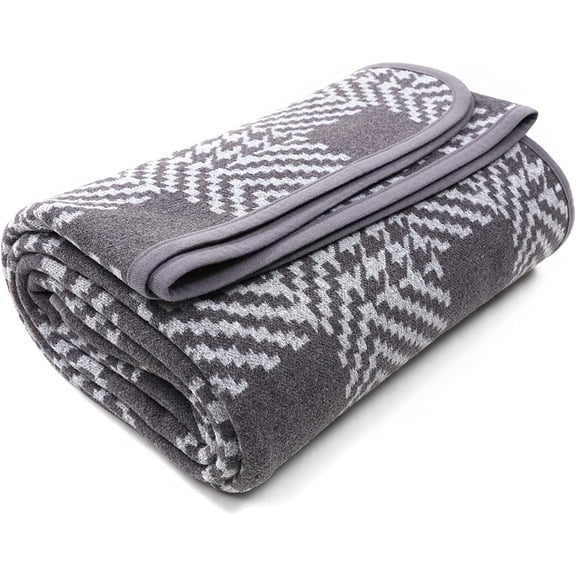 Merino Wool Blanket 63 x 87 Inches Houndstooth Grey
