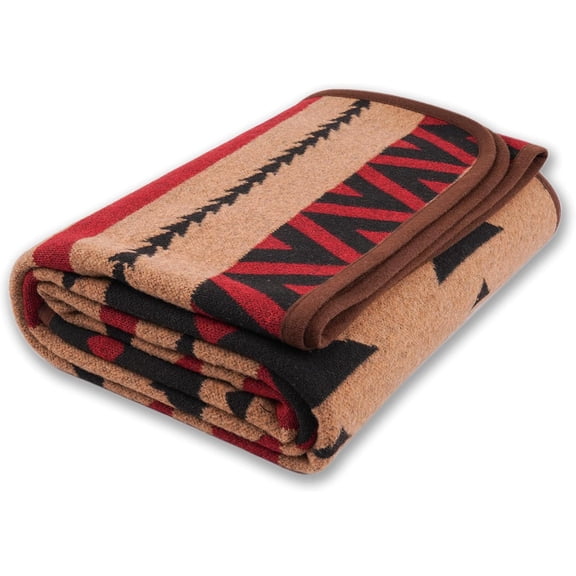 Merino Wool Blanket, Kaki Flame, 63" x 87", Warm Thick Washable Soft Striped