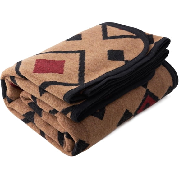 Merino Wool Blend Blanket Large Warm Soft Washable Throw 63x87 Camel Check