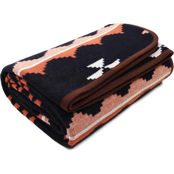 Merino Wool Camp Blanket Warm Thick Washable Large Outdoor Camping Sleeping Throw All Weather Morocco Navy Blue 79" x 63"
