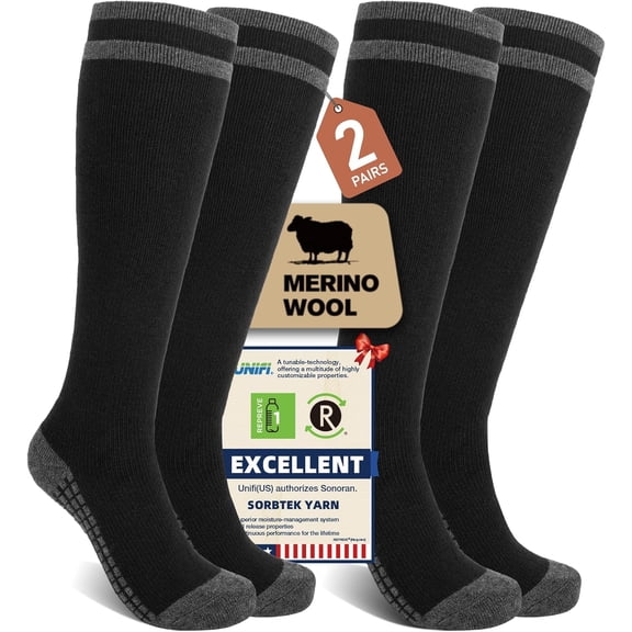 Merino Wool Compression Socks for Women Men (2/3 Pairs) Knee High Winter Thermal Thick Warm Nurse Pregnant Travel