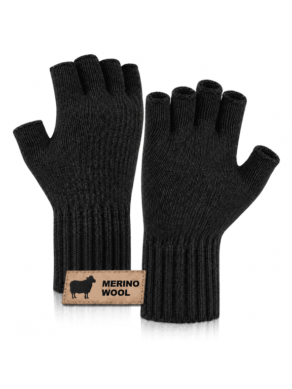 Merino Wool Fingerless Gloves for Men Women Half Finger Gloves Thermal Soft Knit Liner for Hunting Fishing Hiking