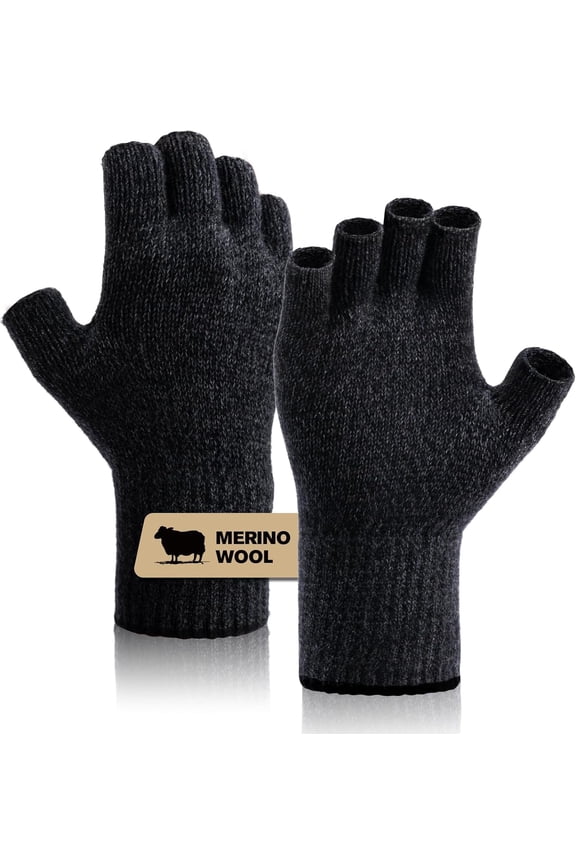 Merino Wool Fingerless Gloves for Men Women Half Finger Gloves Thermal Soft Knit Liner for Hunting Fishing Hiking