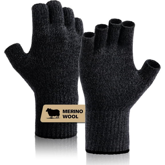 Merino Wool Fingerless Gloves for Men Women Half Finger Gloves Thermal Soft Knit Liner for Hunting Fishing Hiking