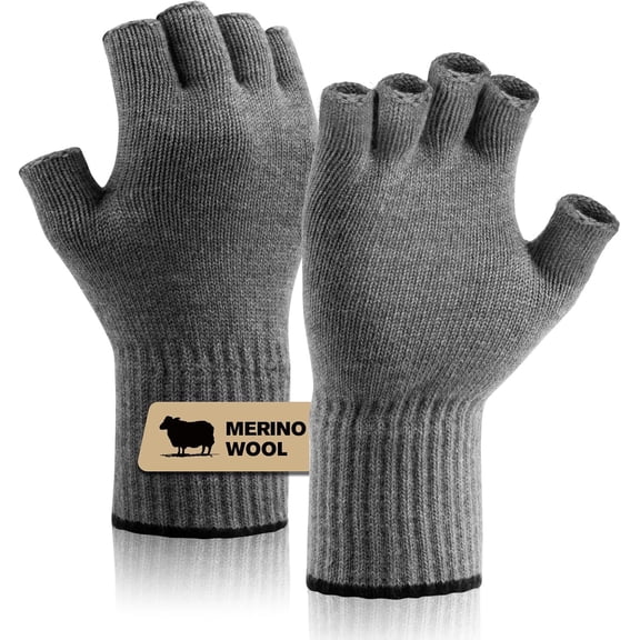 Merino Wool Fingerless Gloves for Men Women Half Finger Gloves Thermal Soft Knit Liner for Hunting Fishing Hiking