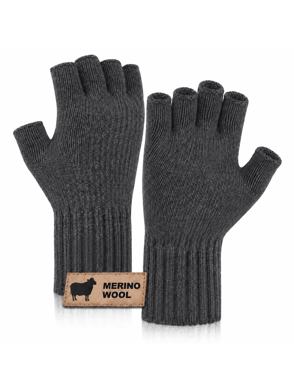 Merino Wool Fingerless Gloves for Men Women Half Finger Gloves Thermal Soft Knit Liner for Hunting Fishing Hiking