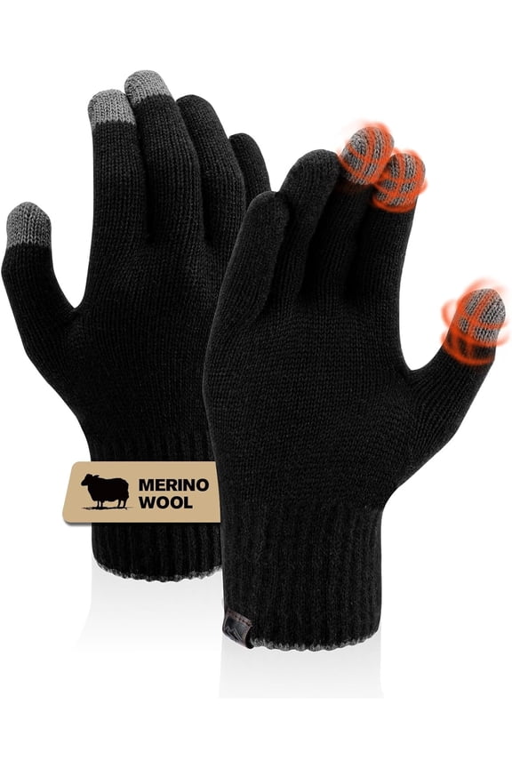 Merino Wool Gloves for Women Men, Touch Screen Warm Glove Liners Thermal Soft Knit Lining for Winter Running Hiking