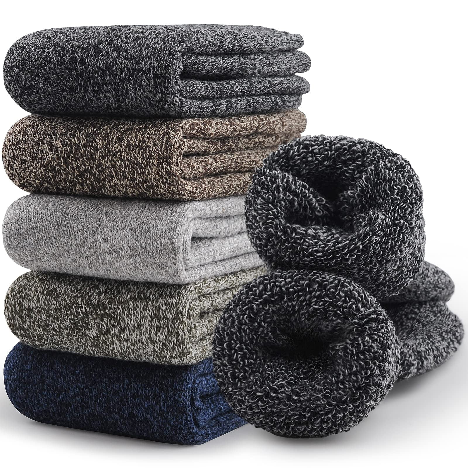 Merino Wool Hiking Socks 5 Pairs for Men & Women Thermal Winter Warm ...