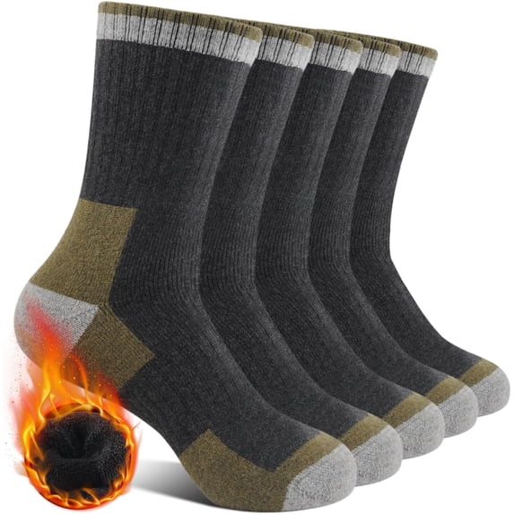 Merino Wool Hiking Socks for Men 5 Pairs Thermal Warm Winter Thick Cushion Moisture Wicking Crew Boot Socks
