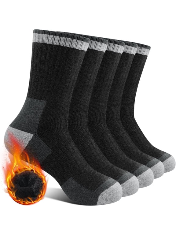 Merino Wool Hiking Socks for Men 5 Pairs Thermal Warm Winter Thick Cushion Moisture Wicking Crew Boot Socks