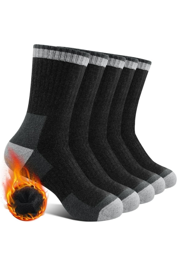 Merino Wool Hiking Socks for Men 5 Pairs Thermal Warm Winter Thick Cushion Moisture Wicking Crew Boot Socks