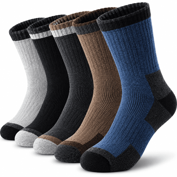 Merino Wool Hiking Socks for Men - 5 Pairs Thick, Warm, Thermal Winter Crew Socks for Cold Weather