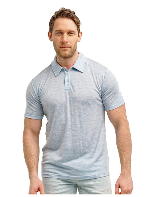 Merino.tech Men's Merino Wool Short Sleeve Polo Shirt, Arctic Ice, Size L