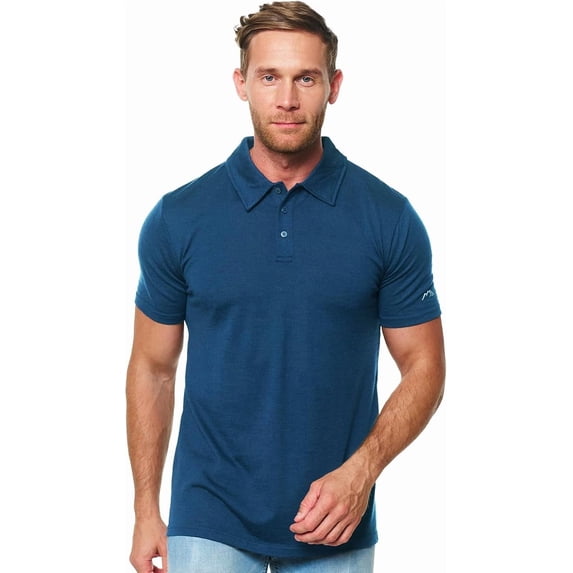 Merino.tech Menโs 100% Merino Wool Polo Shirt Short Sleeve ๐๐ฟ๐ฒ๐ฎ๐๐ต๐ฎ๐ฏ๐น๐ฒ Odor Resistant, Medium, Denim Blue Polo