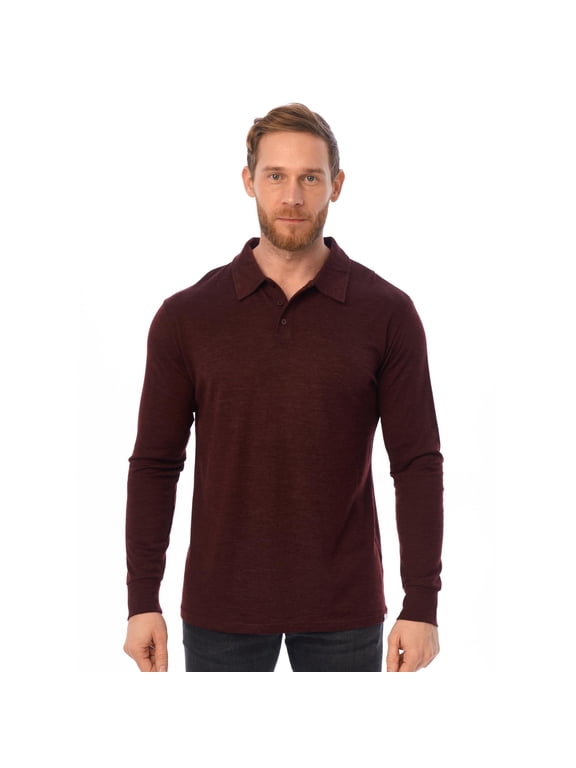 Merino.tech Mens Polo Shirt - Merino Wool Polo, Bordo - M
