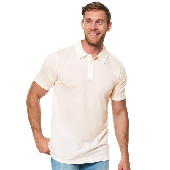 Merino.tech Mens Polo Shirt - Merino Wool Polo, Creamy - XL