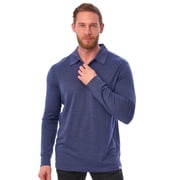 Merino.tech Mens Merino Wool Long Sleeve Polo Shirt, Gray Blue, Size L