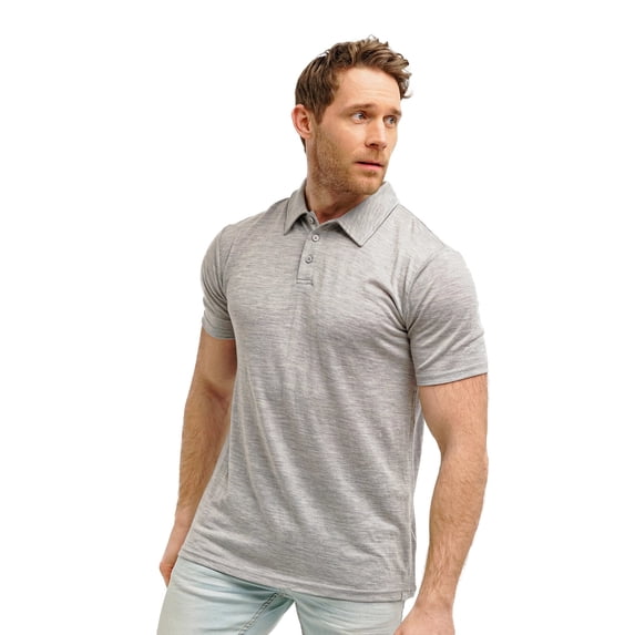 Merino.tech Menโs Short Sleeve Polo Shirt - ๐๐๐ฒ๐ฟ๐๐ฑ๐ฎ๐ Merino Wool Polo, XL - Heathered Grey