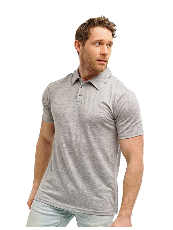 Merino.tech Men's Merino Wool Short Sleeve Polo Shirt, Heathered Gray, Size 2XL