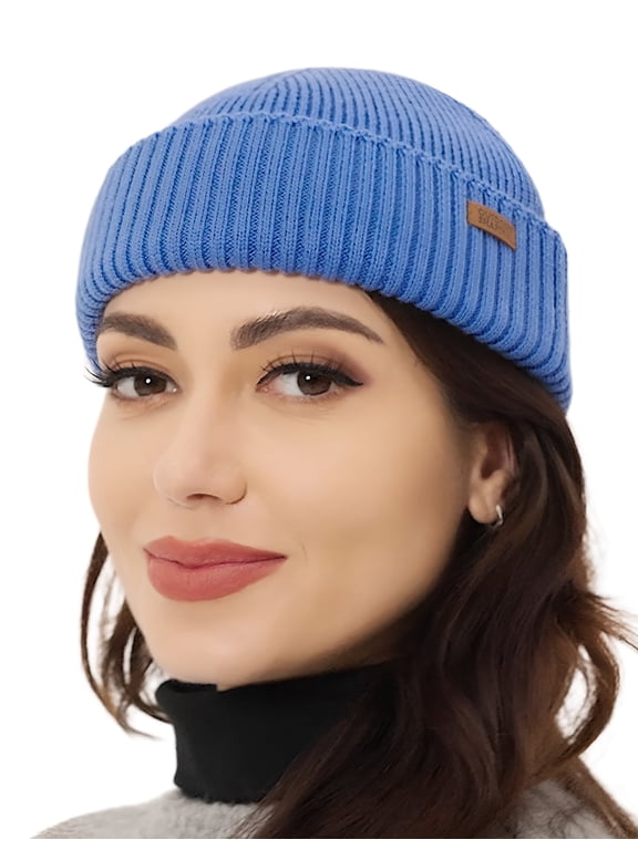 Merino Wool Short Fisherman Beanies for Men Women, Knit Cuff Trawler Beanie Cap, Winter Warm Daily Hat