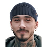 OHEBI Merino Wool Short Fisherman Beanies for Men Women, Knit Cuff Trawler Beanie Cap, Winter Warm Daily Hat