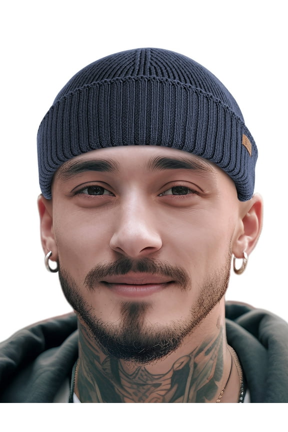 Merino Wool Short Fisherman Beanies for Men Women, Knit Cuff Trawler Beanie Cap, Winter Warm Daily Hat