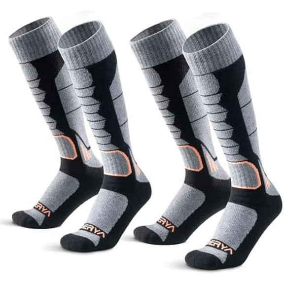 Merino Wool Ski Socks for Men, Women & Youth - Over-the-Calf Full Cushion Thermal Snowboard Socks, Winter Performance