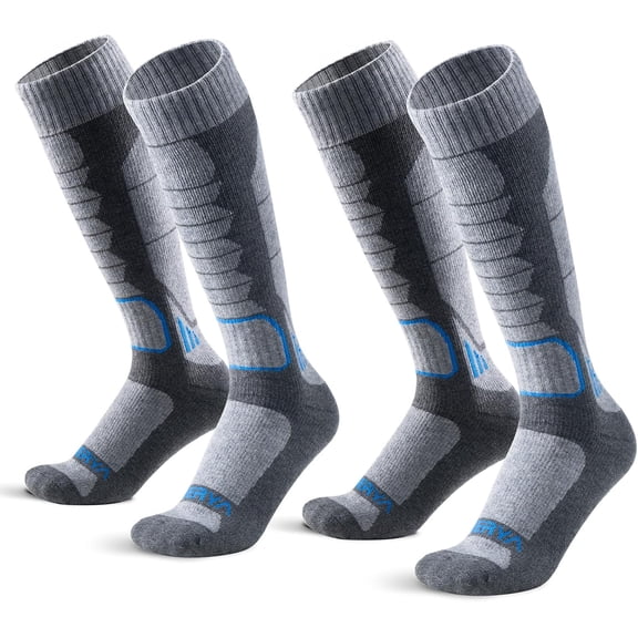 Merino Wool Ski Socks for Men, Women & Youth - Over-the-Calf Full Cushion Thermal Snowboard Socks, Winter Performance