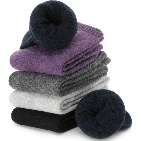 Merino Wool Socks Thermal Warm Winter Thick Hiking Boot Cozy Crew Cabin Comfy for Womens Ladies Work Socks 5 Pack