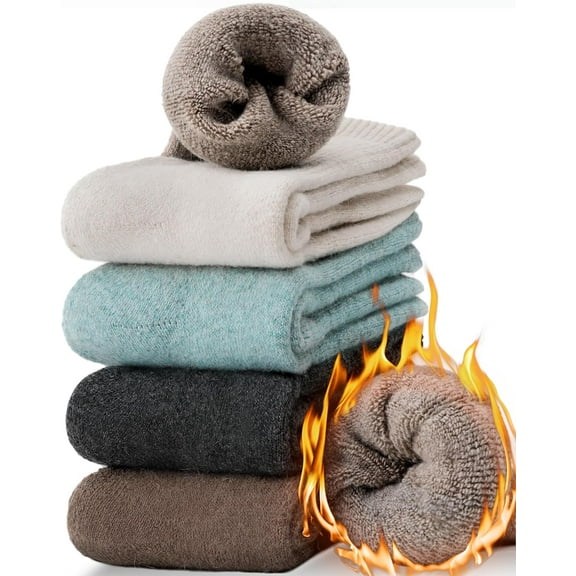 Merino Wool Socks Thermal Warm Winter Thick Hiking Boot Cozy Crew Cabin Comfy for Womens Ladies Work Socks 5 Pack