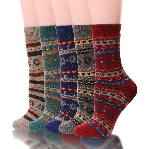 Merino Wool Socks Thermal Warm Winter Thick Hiking Boot Cozy Crew Cabin Comfy for Womens Ladies Work Socks 5 Pack