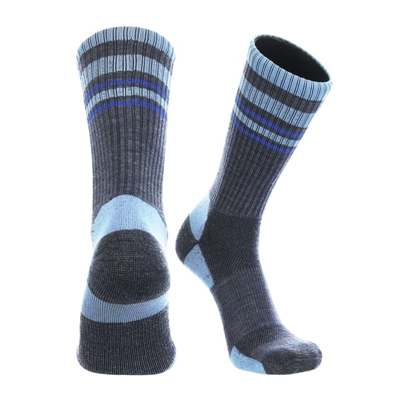 Merino Wool Striped Crew Socks (Navy/Columbia Blue, Medium)