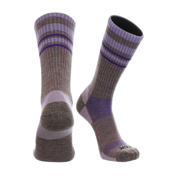 Merino Wool Striped Crew Socks (Plum/Lavender, Large)
