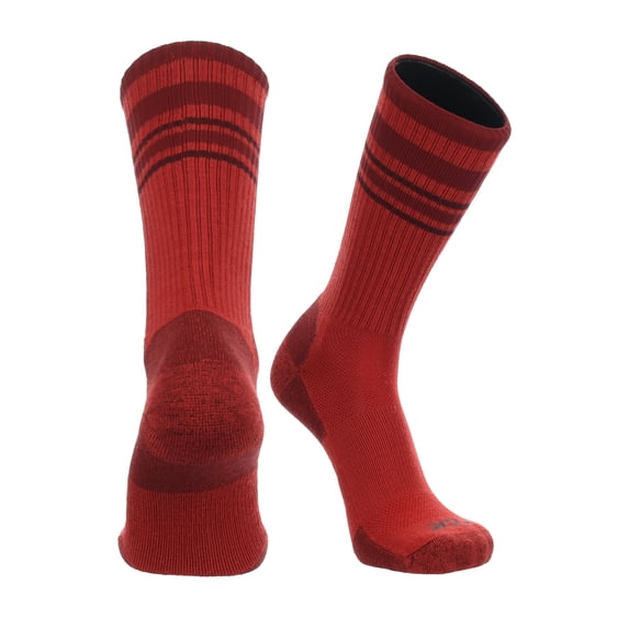 Merino Wool Striped Crew Socks (Red/Cardinal, Large)