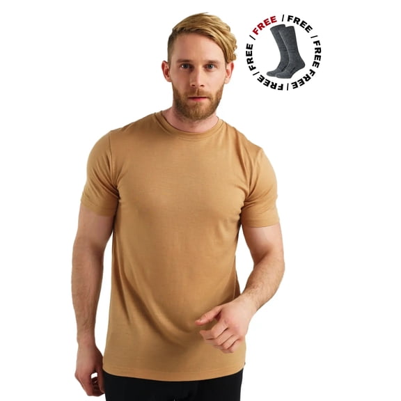 Merino Wool T-Shirt Mens - Merino Wool Undershirt Thermal Shirt for Men and Hiking Socks