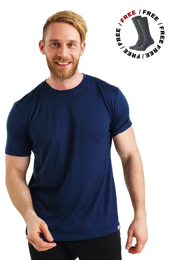 Merino Wool T-Shirt Mens - Merino Wool Undershirt Thermal Shirt for Men and Hiking Socks