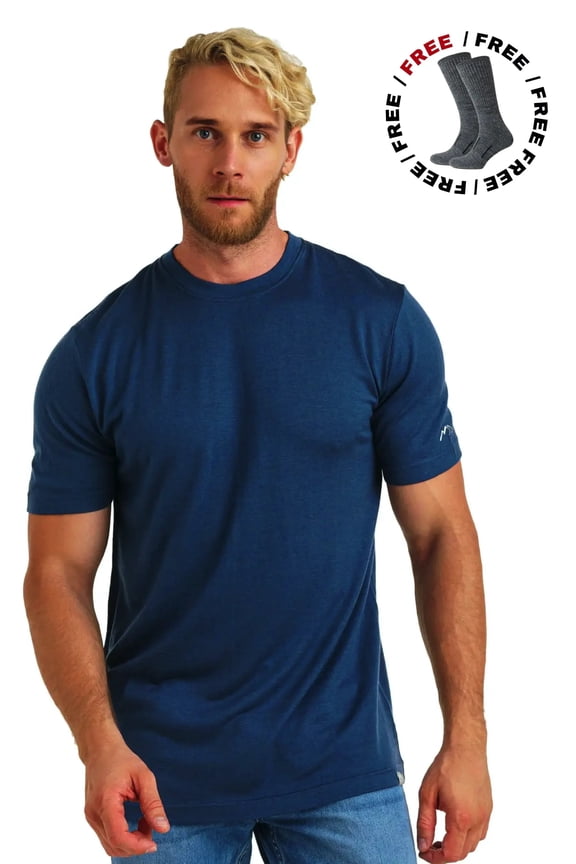 Merino Wool T-Shirt Mens - Merino Wool Undershirt Thermal Shirt for Men and Hiking Socks - Merino.tech