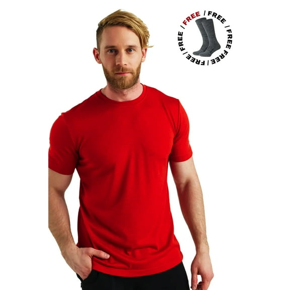 Merino Wool T-Shirt Mens - Merino Wool Undershirt Thermal Shirt for Men and Hiking Socks