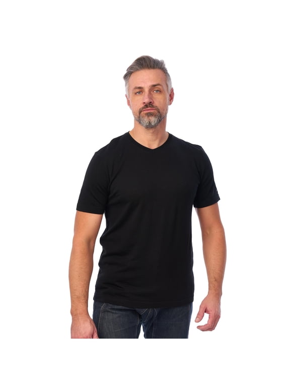 Merino Wool T-Shirt Mens - Short Sleeve Merino Wool Shirts for Men Sport Lightweight Thermal Base Layer Hiking Tshirt Medium, Black V-Neck