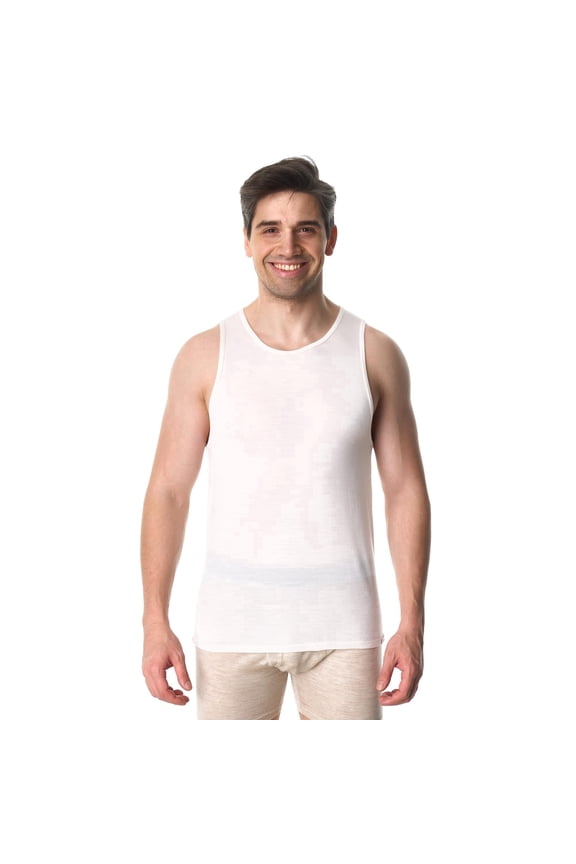 Merino.tech Men's Merino Wool Tank Top, White Cream, Size L
