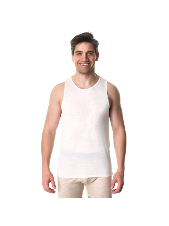 Merino.tech Men's Merino Wool Tank Top, White Cream, Size L