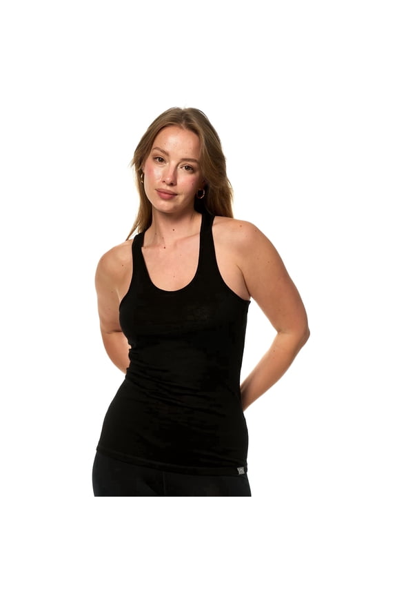 Merino.tech Women's Merino Wool Racerback Tank Top, Black, Size L
