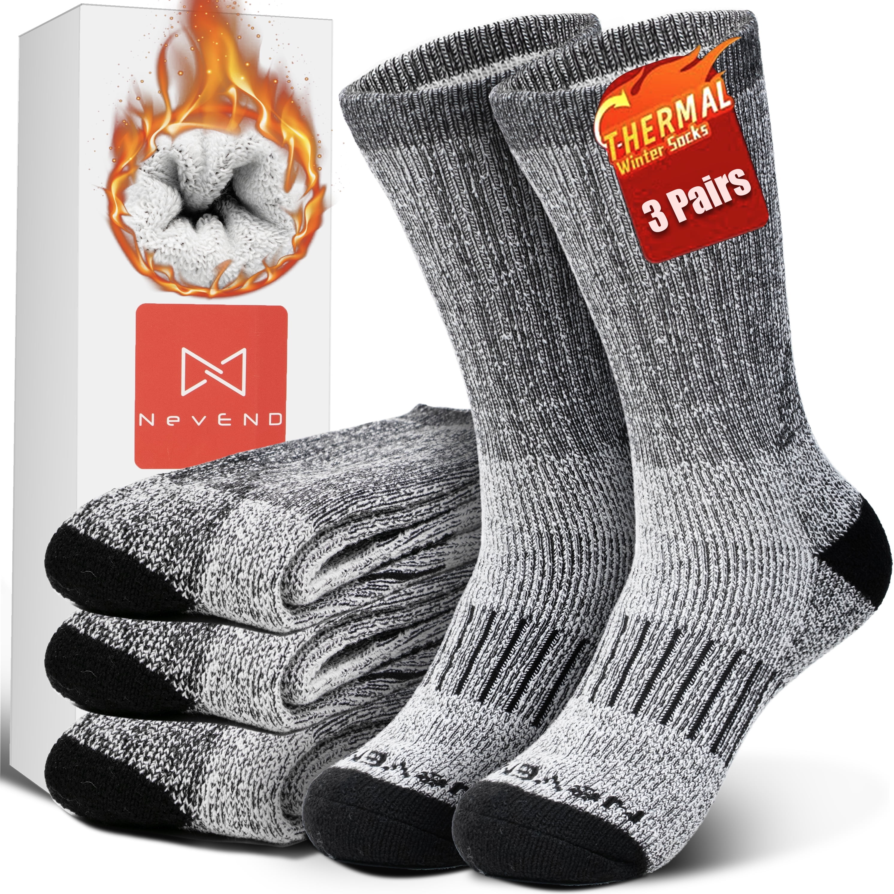 NEVEND Merino Wool Thermal Hiking Work Socks for Men, Warm Winter Boot Crew Socks Moisture-Wicking, Cushioned, Itch-Free Comfort 3 Pairs (Size 5-10)