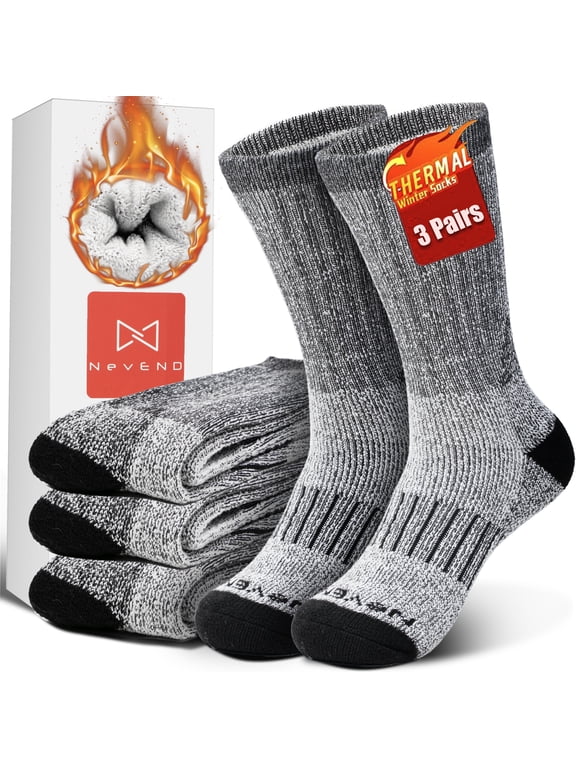 Merino Wool Thermal Hiking Work Socks for Men, Warm Winter Boot Crew Socks Moisture-Wicking, Cushioned, Itch-Free Comfort 3 Pairs (Size 5-10)